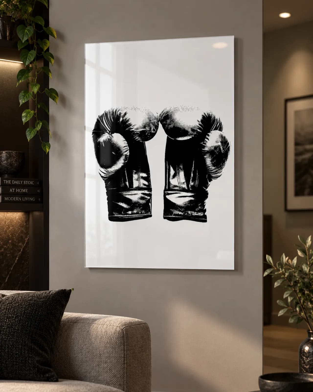 HSTLEGOODS acrylic boxing-glove print hung in a living room